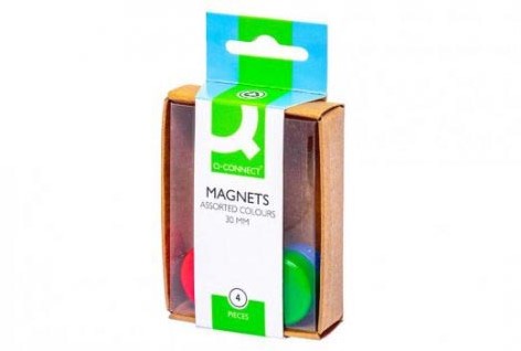 Q-CONNECT magneten, 25 mm, geassorteerde kleuren, doos van 4 stuks-2