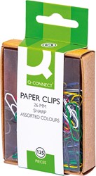 Q-CONNECT papierklemmen, 26 mm, gekleurd, doos van 125 stuks, ophangbaar