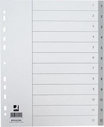 Q-CONNECT tabbladen, A4, PP, 11-gaatsperforatie, met indexblad, set van 1-12, 12 tabs, grijs