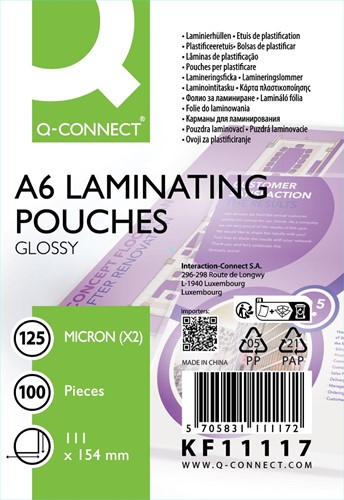 Q-CONNECT lamineeretui, A6, 125 micron, doos van  100 stuks