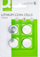 Q-CONNECT knoopcel, lithium, CR2032, blister van 4 stuks