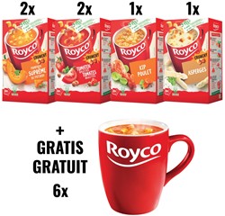 ACTIE ROYCO: 2 x pompoen, 2 x tomaat balletjes, 1 x kip, 1 x asperges + 1 x 6 tassen GRATIS