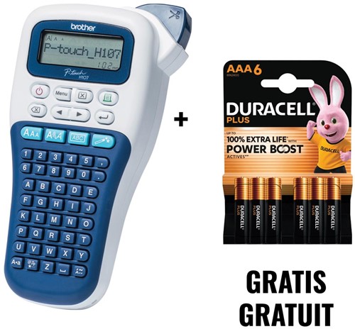 ACTIE BROTHER - DURACELL: 1 x PT-H107B + GRATIS 1 x batterij Plus 100% AAA, 6 stuks