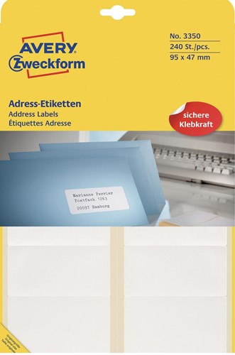 Avery Zweckform 3350 adresetiketten ft 95 x 47 mm (b x h), 240 etiketten, wit