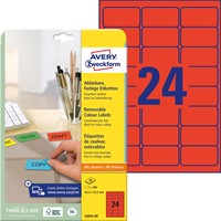 Avery afneembare gekleurde etiketten ft 63,5 x 33,9 mm (b x h), 480 stuks, 24 per blad, rood-2