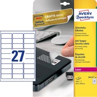 Avery bestendige veiligheidsetiketten, ft 63,5 x 29,6 mm, 540 stuks, 27 per vel, doos van 20 vel-2
