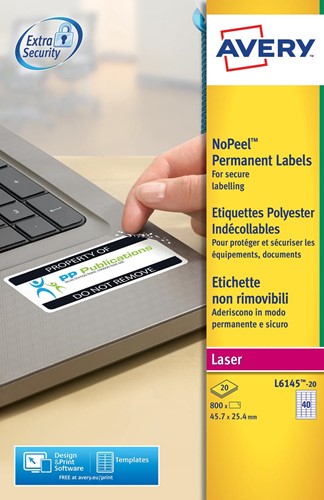 Avery L6145-20 NoPeel etiketten ft 45,7 x 25,4 mm (b x h), 800 etiketten, wit