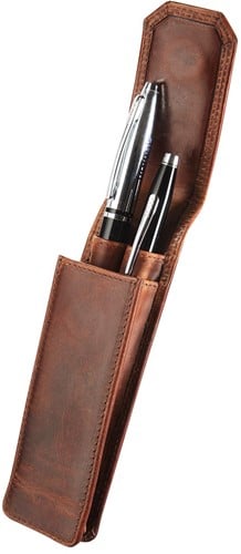 Maverick lederen pen etui voor 2 pennen, bruin