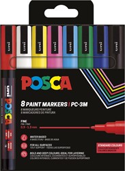 Uni POSCA paintmarker PC-3M, 1,5 mm, etui van 8 stuks in geassorteerde basiskleuren