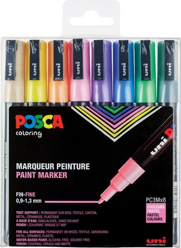 Uni POSCA paintmarker PC-3M, 1,5 mm, etui van 8 markers in geassorteerde pastelkleuren