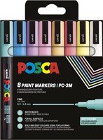 Uni POSCA paintmarker PC-3M, 1,5 mm, etui van 8 stuks in geassorteerde zachte kleuren
