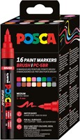 Uni Posca paintmarker PC-5BR, 1 - 4 mm, penseel punt, blister van 16 stuks