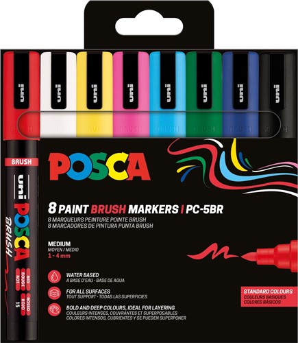 Uni Posca paintmarker PC-5BR, 1 - 4 mm, penseel punt, blister van 8 stuks