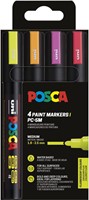 Uni POSCA paintmarker PC-5M, 1,8 - 2,5 mm, etui van 4 stuks in fluo kleuren