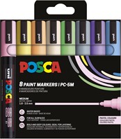 Uni POSCA paintmarker PC-5M, 1,8 - 2,5 mm, etui van 8 stuks in pastelkleuren