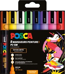 Uni POSCA paintmarker PC-5M, 1,8 - 2,5 mm, etui van 8 stuks in geassorteerde Pop kleuren