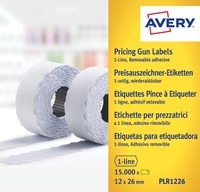 Avery PLR1226 etiketten voor prijstang afneembaar, ft 12 x 26 mm, 15 000 etiketten, wit