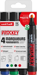 Uni-ball permanent marker Prockey PM-126, schuine punt, large, etui van 4 stuks