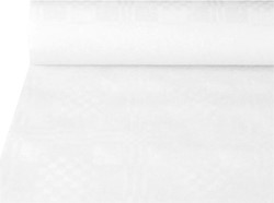 Tafelkleed uit papier met damastprint, 1,2 x 50 m, wit