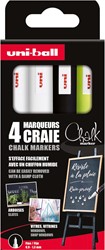 Uni-ball krijtmarker, ronde punt van 0,9-1,3 mm, etui van 4 stuks, assorti