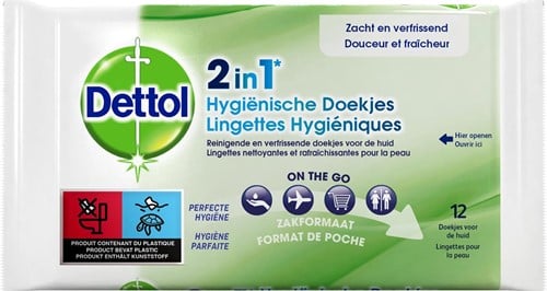 Dettol reinigingsdoekjes 2-in-1, pak van 12 stuks