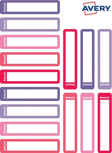 Avery Family mini naametiketten, ft 5 x 1 cm, roze/paars, ophangbare etui met 30 etiketten-2