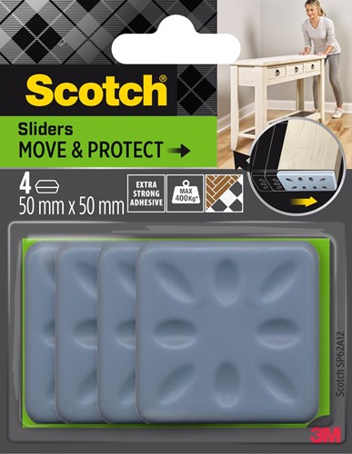 Scotch Move & Protect glijders, grijs, Ft. 50 mm x 50 mm, blister van 4 stuks