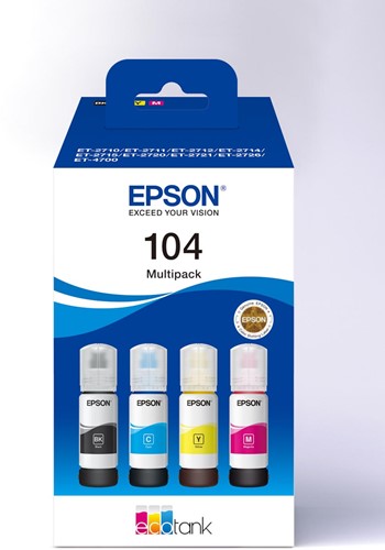 Epson inktfles 104, 4.500 - 7.500 pagina's, OEM C13T00P640, 4 kleuren