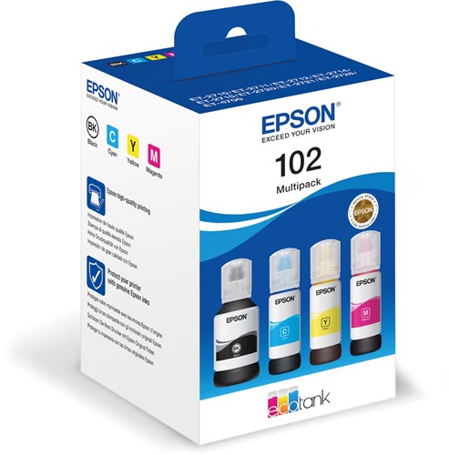 Epson inktfles 102, 6.000 - 7.500 pagina's, OEM C13T03R640, 4 kleuren-2