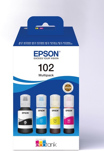 Epson inktfles 102, 6.000 - 7.500 pagina's, OEM C13T03R640, 4 kleuren
