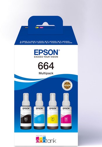 Epson inktfles 664, 4.500 - 7.500 pagina's, OEM C13T664640, 4 kleuren
