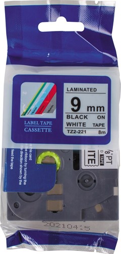 Compatible tape voor Brother P-touch, 9 mm, zwart op wit