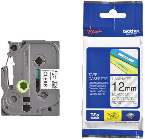 Brother TZe tape voor P-Touch 12 mm, zwart op transparant 1 Stuk