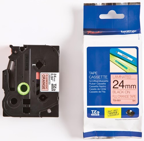 Brother TZe tape voor P-Touch 24 mm, zwart op fluo oranje