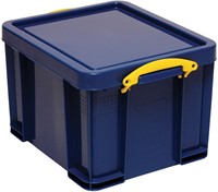 Really Useful Box opbergdoos 35 liter, donkerblauw met gele handvaten