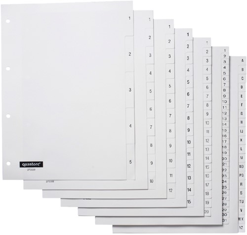 Tabbladen Quantore 4-gaats 20-delig met alfabet wit PP-2
