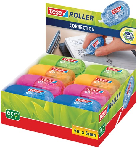Correctietape tesa® ecoLogo® mini 5mmx6m doos à 16 stuks assorti