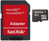 GEHEUGENKAART SANDISK MICRO SDHC 4GB +FOTO ADAPTER 1 STUK