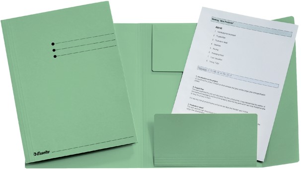 Lezen bijl Bevestigen aan Dossiermap Esselte A4 3 kleppen manilla 275gr groen One-Stop-Office-Shop.nl