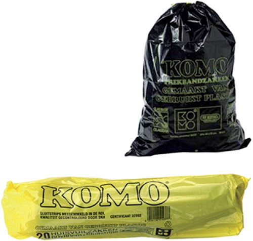 Vuilniszak Komo 60l met trekband 15 stuks op rol