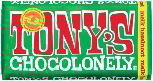 Chocolade Tony's Chocolonely melk hazelnoot reep 180gr