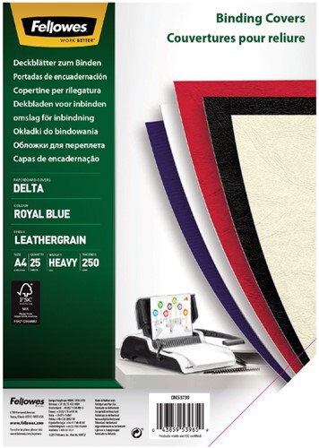 Voorblad Fellowes A4 lederlook royal blauw 25 stuks