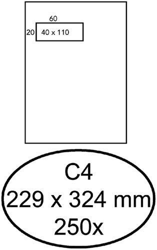Envelop Hermes akte C4 229x324mm venster 4x11links zelfklevend 250 stuks