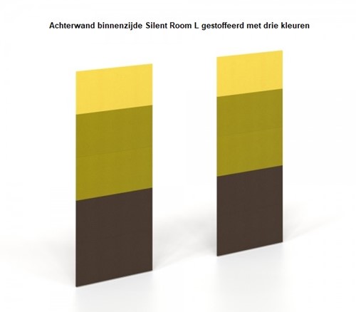 Achterwand binnenzijde Silent Room L gestoffeerd met drie kleuren