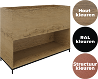 Plantenbak 2OH op metalen 4-poots sokkel 85 hg x 43 dp met 1 dichte achterzijde