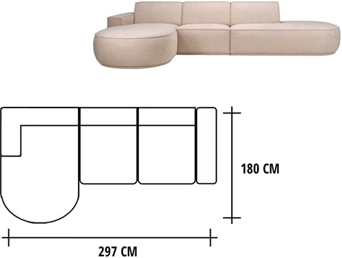 Bank Hoekcombinatie 2.5-zits - Longchair Rond Voorstaand Links - 180 x 279 cm - SG1