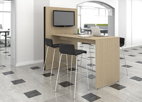 Media Wall / Presentatie Tafel Met Schermbeugel En 4 Krukken