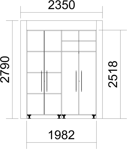 Maatwerk kastenwand draaideuren - N2 Cubanit Grey - 2350 x 2820 x 500 mm (LxHxD)-2