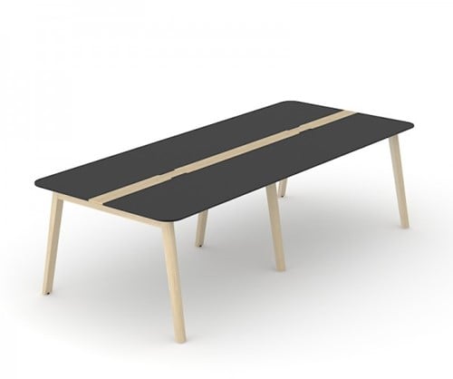 Vergadertafel Nova Wood HPL met kabeldoorvoer houten frame
