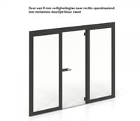 Deur van 8 mm veiligheidsglas naar rechts opendraaiend met melamine deurlijst kleur zwart